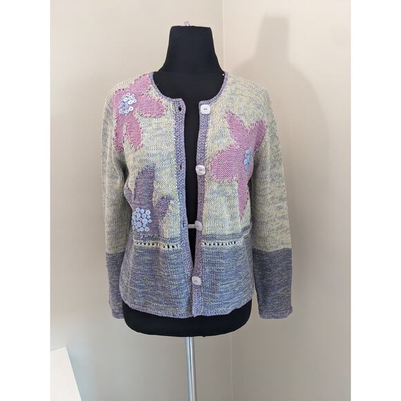 Sigrid Olsen Sport Hand Knitted Floral Cardigan FLAWED Size PS - Picture 1 of 8